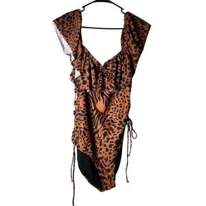 Coral Tropics One Piece Swimsuit Plus Size 3X Animal Print Ruffle Open Sides